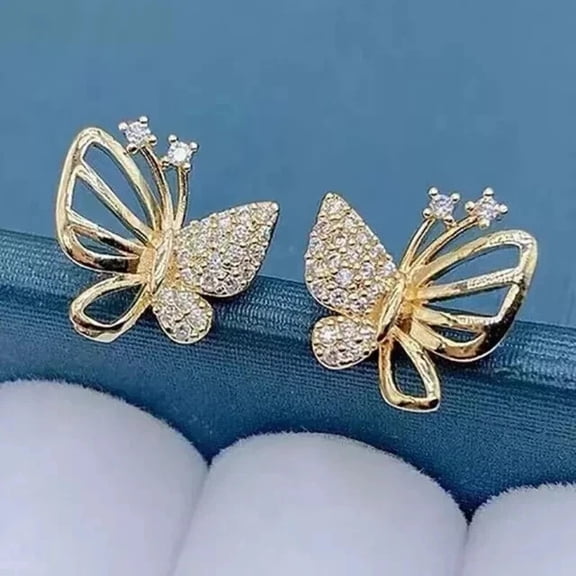 Women's Butterfly Stud Earring 2Ct Round Cut Simulated Diamond 14k Yellow Gold Plated