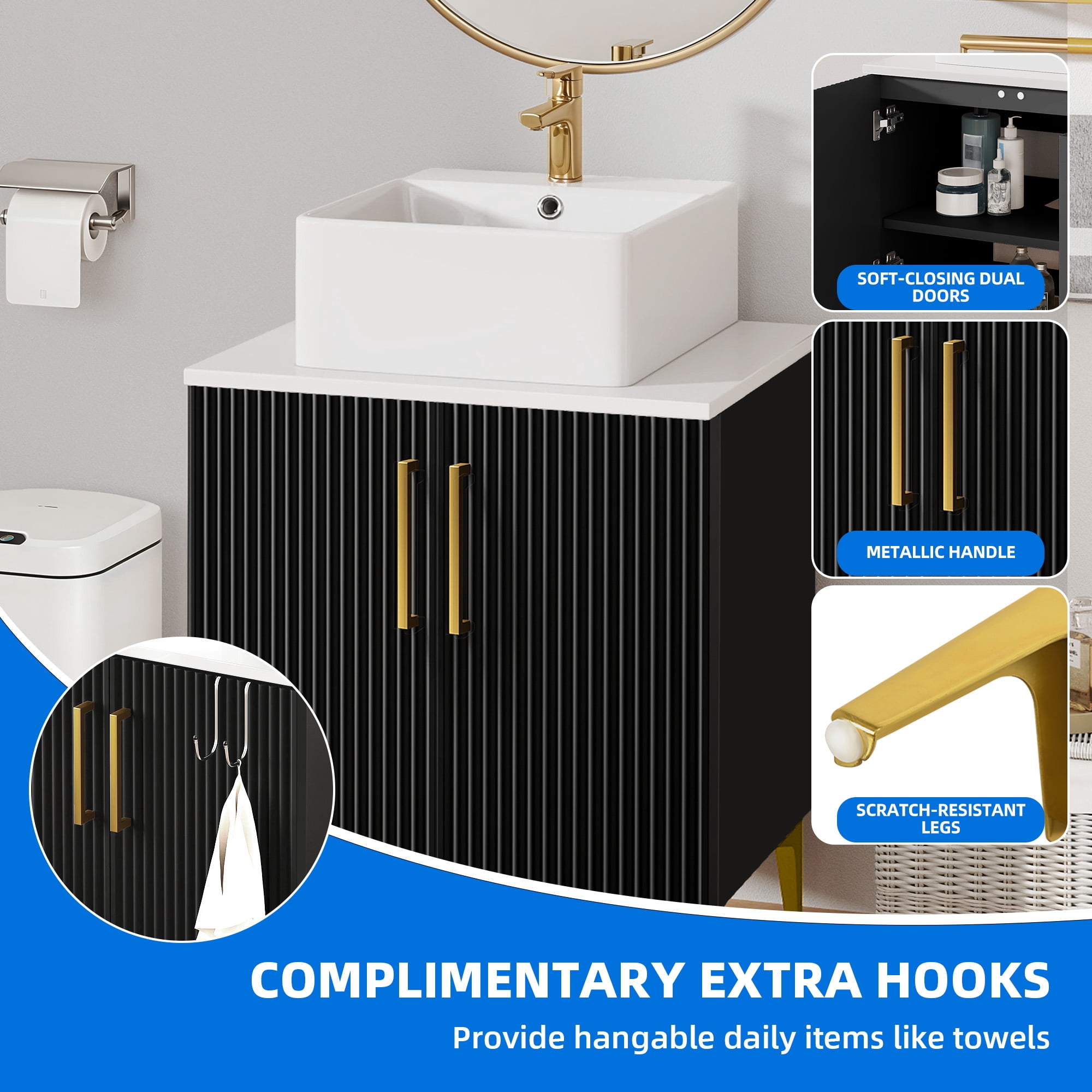 Uforic 24" Bathroom Vanity with Sink Top, Freestanding Bathroom Storage Cabinet with Door, Black