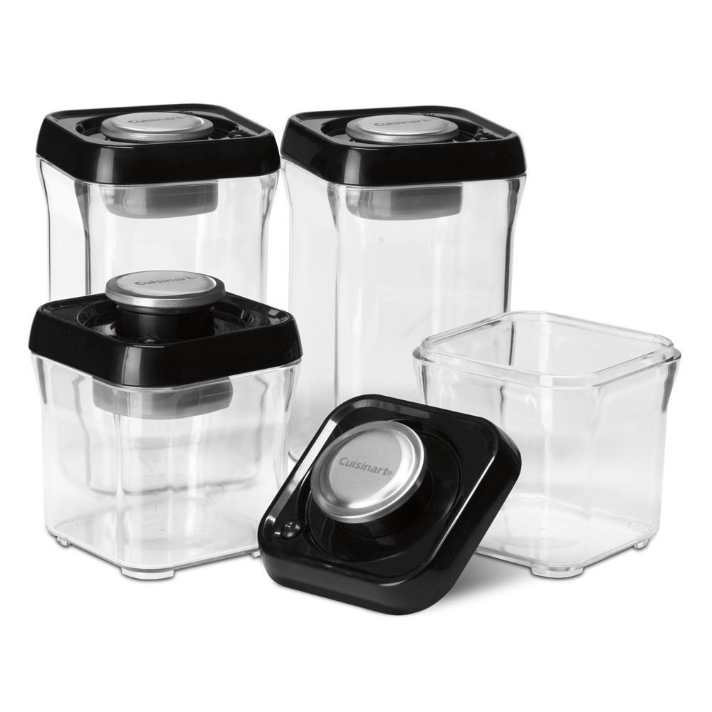 Fresh Edge 8Piece Vacuum Sealed Food Storage Containers, Black