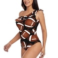 thumbnail image 2 of Haiem Brown Football On Black Women's One Piece Swimsuits Tummy Control One Shoulder Bathing Suits Ruffle Swimwear-Small, 2 of 8