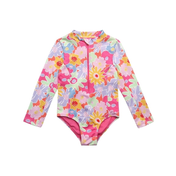 Jessica Simpson Baby and Toddler Girls' Long Sleeve Rashguard Swimsuit, Size 12M - 5T