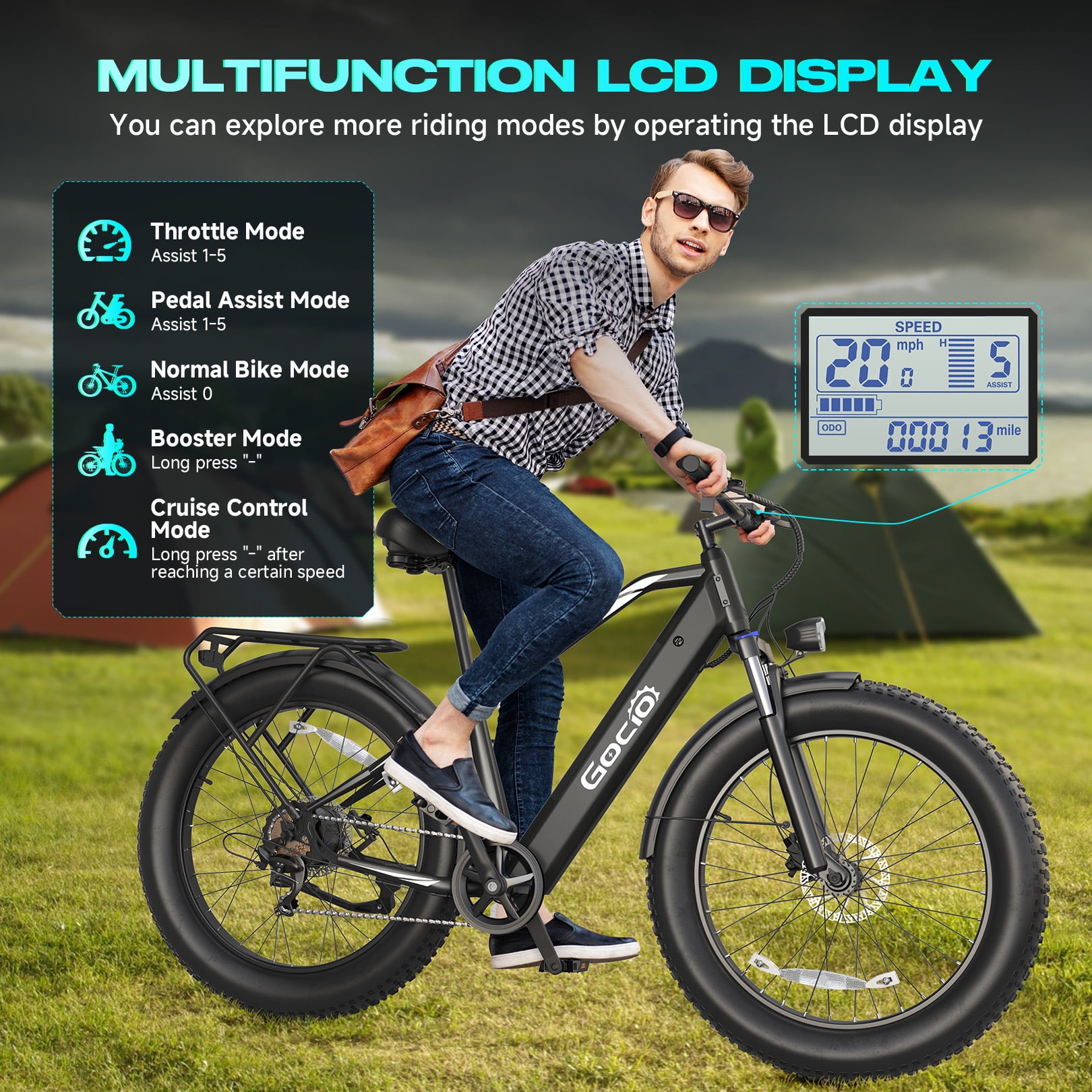Gocio UL2849 Certified 26"x4.0 Fat Tire Electric Bike for Adults, 1500W Peak Motor, 48V 15Ah Battery, 25MPH Max Speed, Off-Road Mountain E-bike