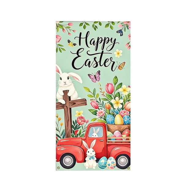 Fasiaou Rideau de Porte de Pâques Décoration de Fête, 71x35 Po Housse de Porte en Polyester pour Entrée Intérieure Extérieure et Décoration de Vacances de Printemps, comme Montré