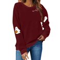 thumbnail image 2 of YVNAURA Loose Fit Graphic Print Long Sleeve Crewneck Sweatshirt for Women Oversized Casual Pullover Top Fall Spring Fashion Streetwear Tee 1 Pack, Wine,M, 2 of 4