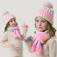 thumbnail image 6 of SuTry Kids Knitted 3 Piece Set Gradient Color Fleece-Lined Cuffed Pom-Pom Hat Scarf Gloves Outdoor Warm Fall Winter Comfortable Set(Yellow,3-10 Years), 6 of 9