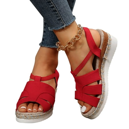 

WQJNWEQ Sandals Women Wedge Fish Mouth Open Toe Suede Sequin Roman Mothers Day Gifts Clearance Items