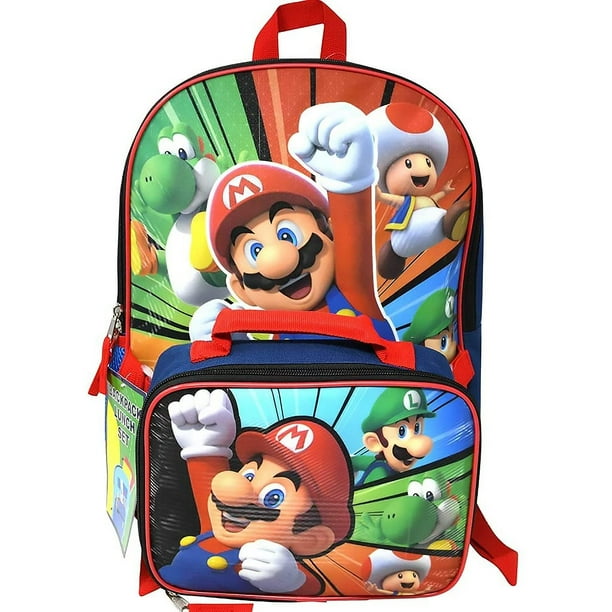Set de mochilas Bioworld Super Mario de 40 cm con bolsa de almuerzo para niños mayores de 5 años