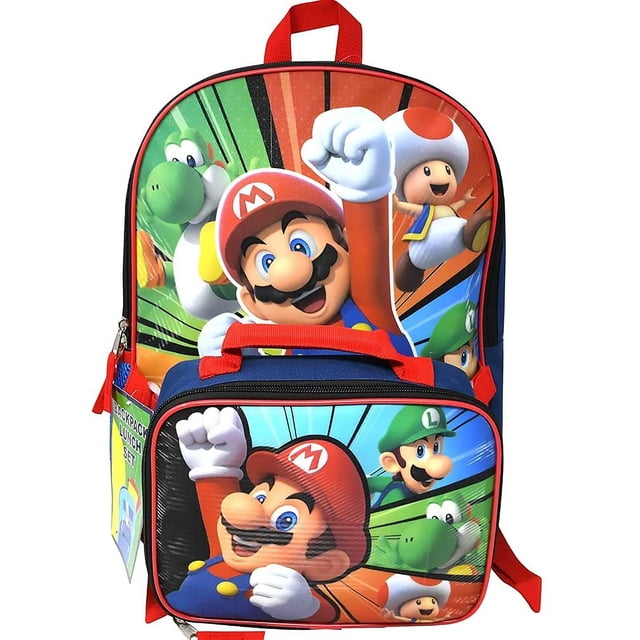Set de mochilas Bioworld Super Mario de 40 cm con bolsa de almuerzo para niños mayores de 5 años