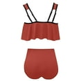 thumbnail image 4 of UTSJKR Two Piece Bikini Swimsuit for Women Ruffled Flounce Top with High Waisted Ruched Bathing Suit Tummy Control Bottom Red L, 4 of 4
