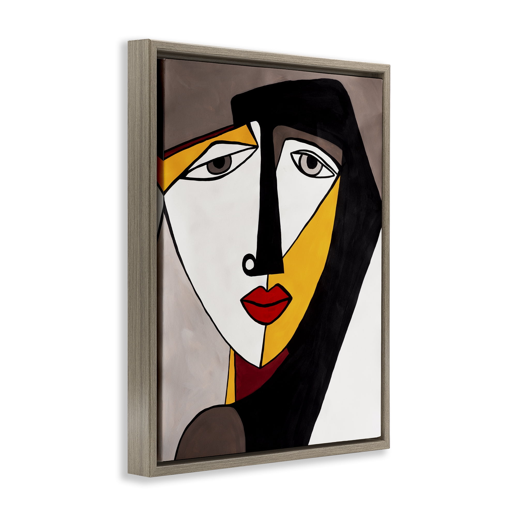 Stupell Industries Cubism Female Face People Painting Brown Floater Framed Canvas Art Print Wall Art, 25 x 31