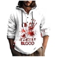 thumbnail image 1 of VBARHMQRT Men's Long Sleeve Shirts Male Printed Theme Casual Round Neck Button Bloodstain Pattern Plus Size Shirt Print Solid Color Hoodie Sweatshirt White, 1 of 5