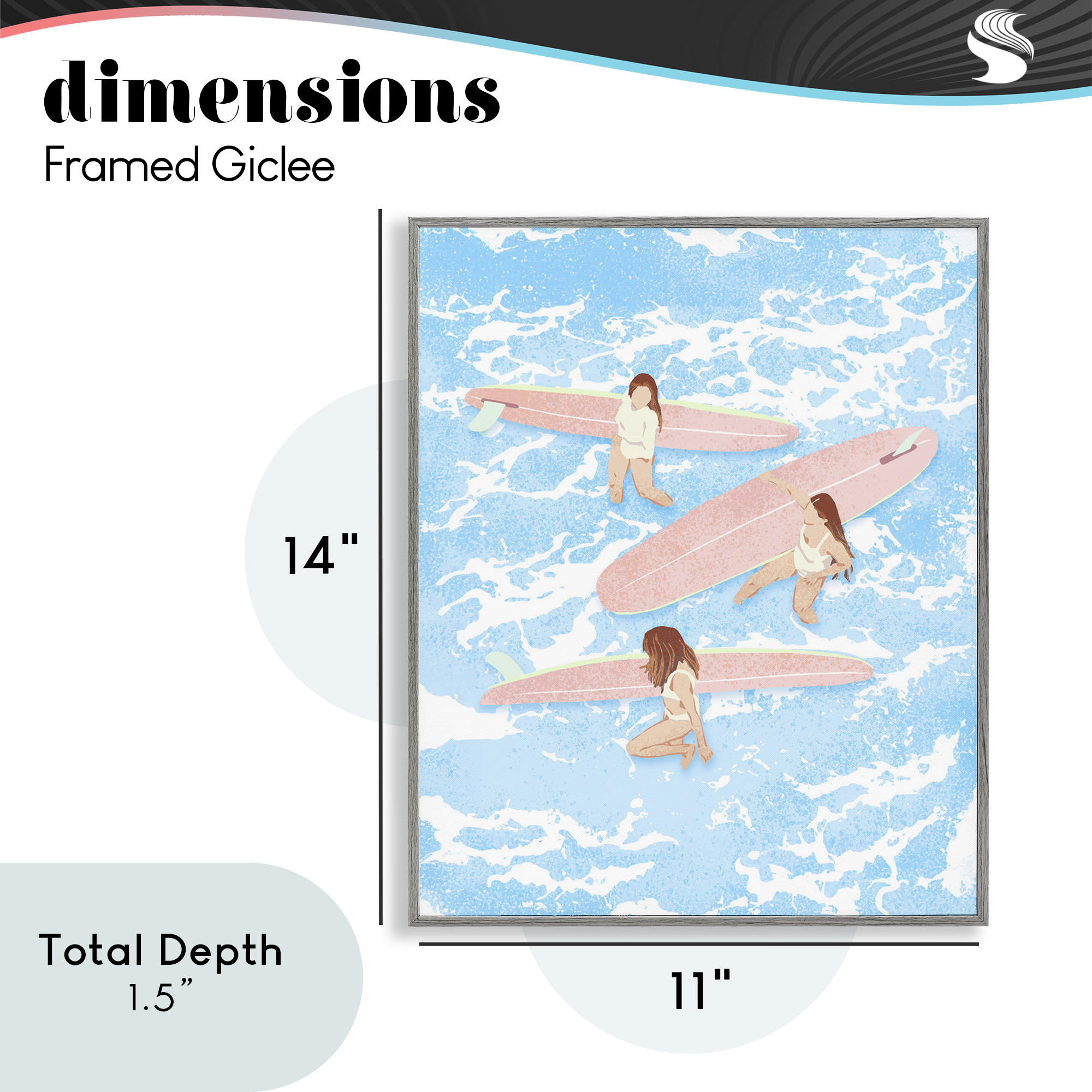 Surfing Girls Trio Gray Framed Giclee Art, design by Ziwei Li