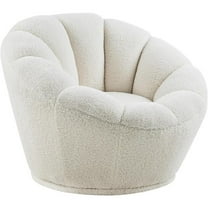 Pemberly Row Contemporary White Faux Sheepskin Fur Swivel Accent Chair