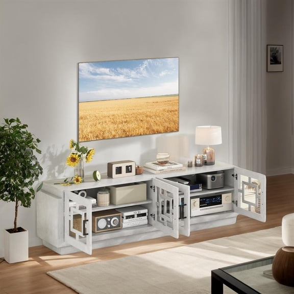 Topcobe 4-Door TV Stand for TVs up to 75" Media Console Table with Adjustable Shelves, Living Room TV Stand with Storage, Corner Entertainment Center