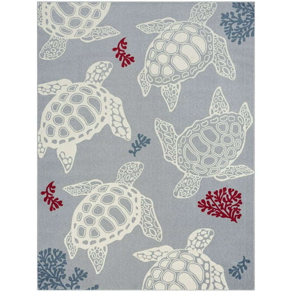 Home Dynamix Marine Sea Turtle Coastal Animal Indoor/Outdoor Area Rug, Grey/Ivory , 5'2"x7'2"