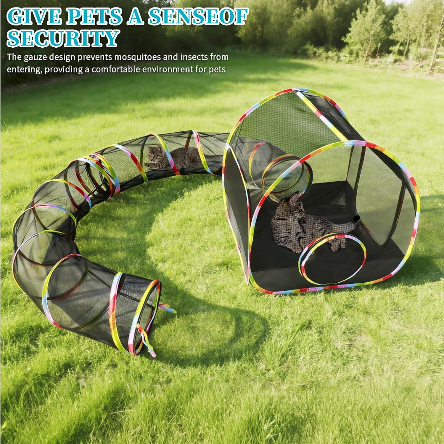 Portable 2-in-1 Outdoor Cat Enclosure with Tunnel & Carry Bag – Breathable Mesh Playpen for Cats, Small Dogs, Rabbits, Indoor & Outdoor Use