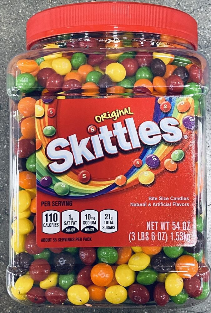 2 PACK Original Skittles 54 Oz ounce BULK TUBS JARS Bite size Candy Over 6 Lbs