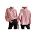 thumbnail image 3 of Women'S Fall Long Lantern Sleeve Blouse Stand Collar Single-Breasted Solid Casual Loose Blouse Tops Pink XL, 3 of 7