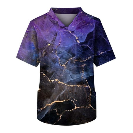 

Umitay Body Scrubs Men s Short Sleeve V Neck Print Chest Pocket Carer Top
