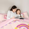 thumbnail image 4 of Feelyou Cartoon Dinosaur Letter A Print Twin Bedding Sets for Boys Girls, Cute Animal Bedding Comforter Set, Blue, Pink Reversible, 7-Piece, 4 of 7