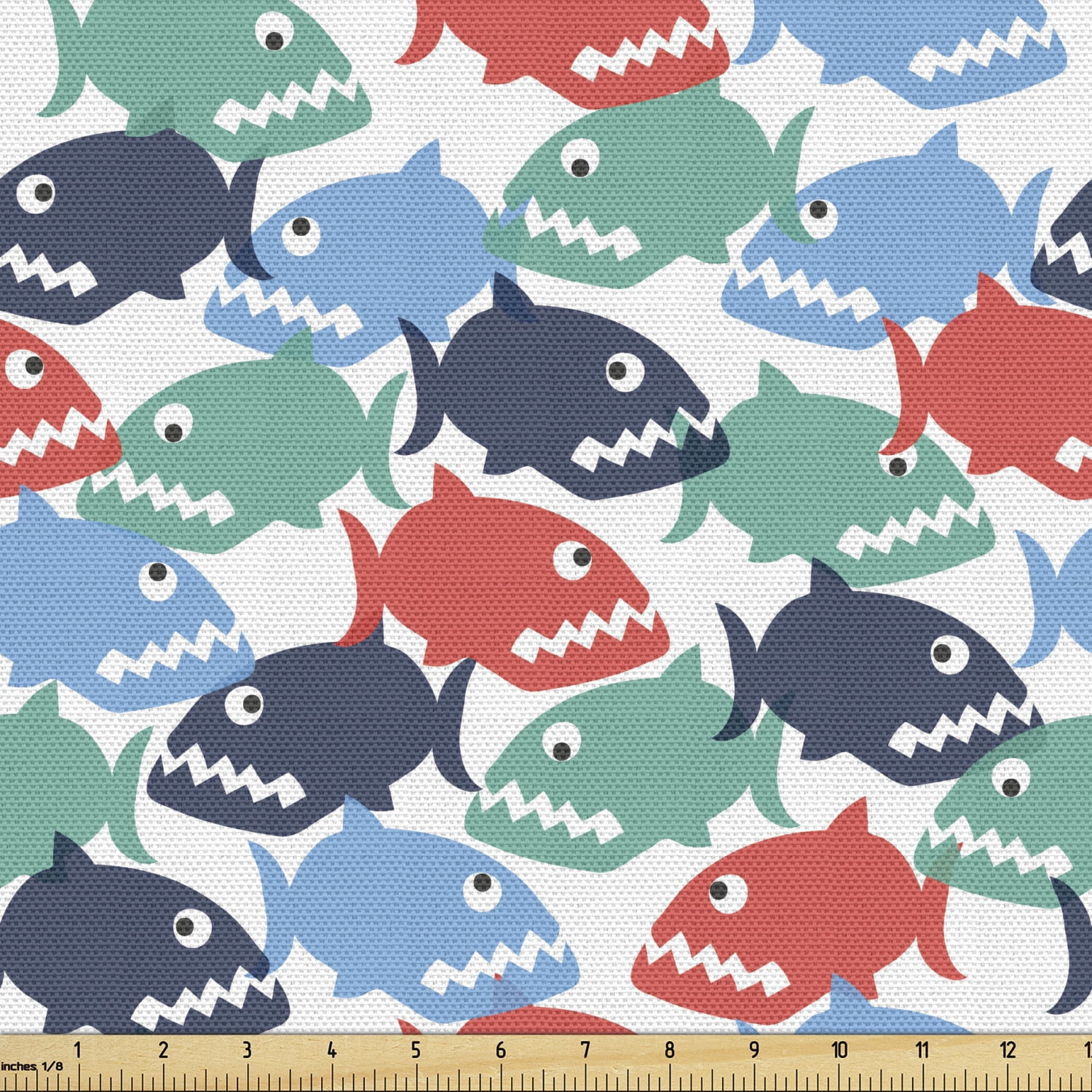 Fish Upholstery Fabric by The Yard, Simple Colorful Cartoonish Piranha Pattern, Decorative Fabric for DIY and Home Accents by Ambesonne, Size: 10