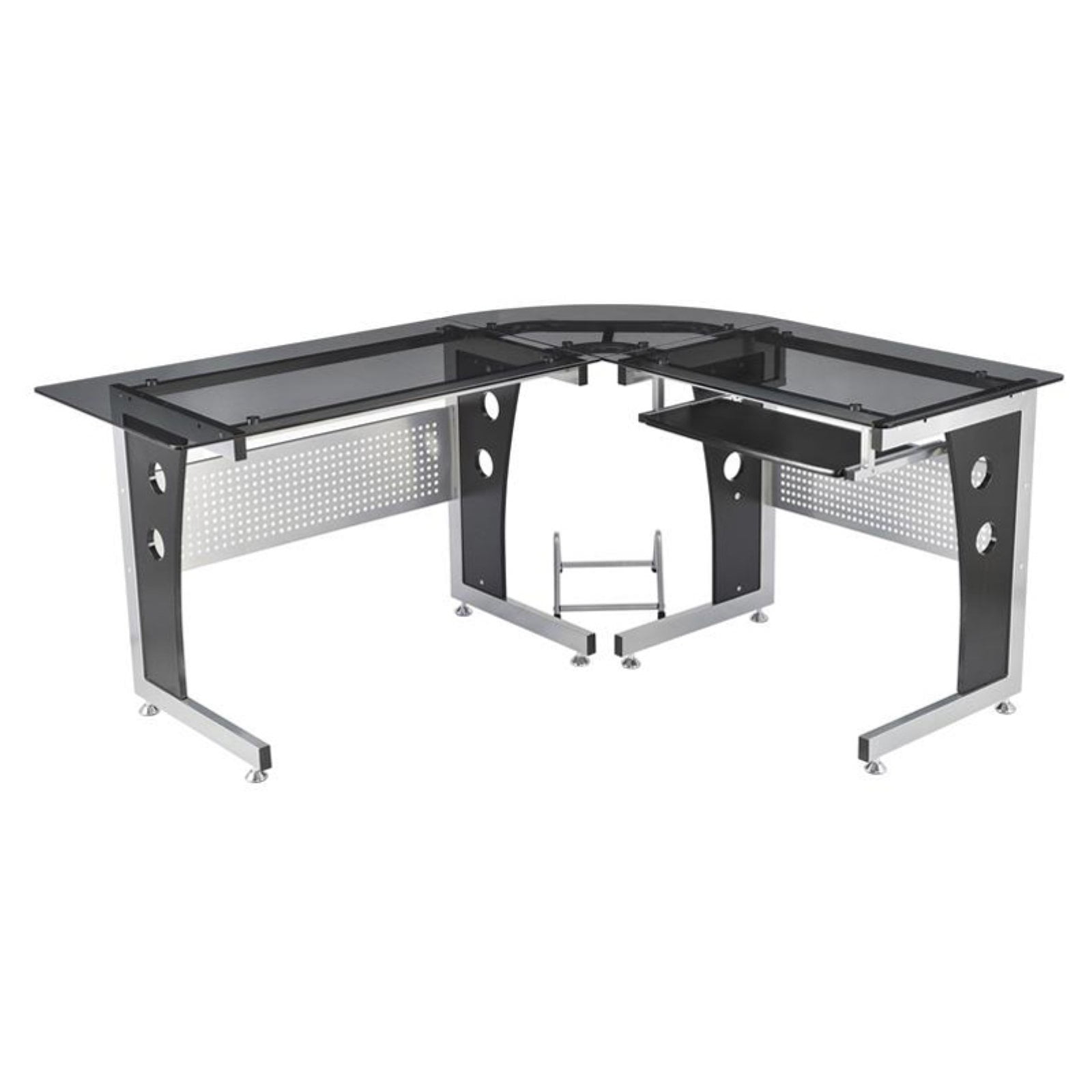 Homcom 64 In Modern L Shaped Glasstop Office Workstation Computer Desk