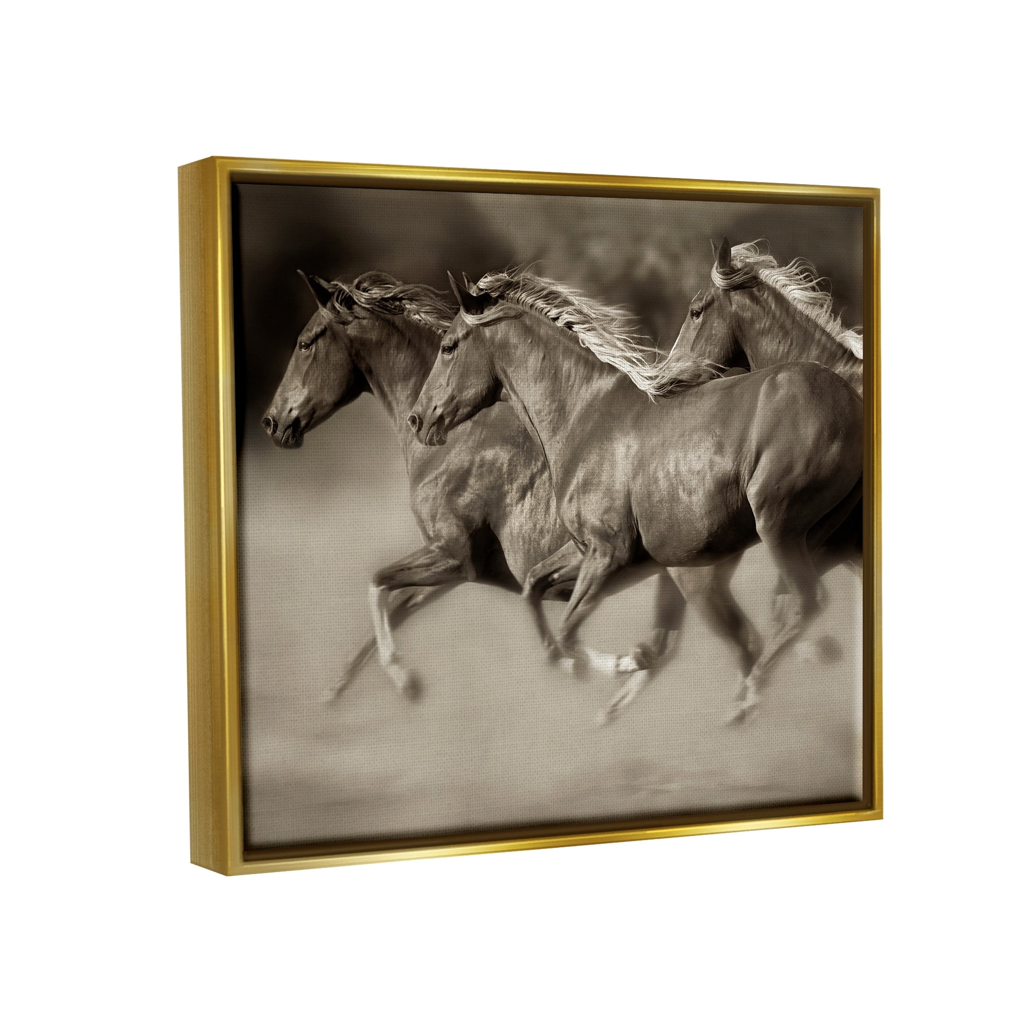 Stupell Industries Galloping Horse Herd Trotting Wild Animal Photography Photograph Metallic Gold Floating Framed Canvas Print Wall Art, Design by Lisa Dearing