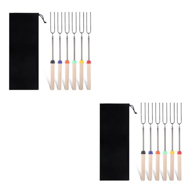 Ruiboury 6pcs Stainless Steel Safe Barbecue Forks For Enjoying Grilled Food With Extendable Toasting Sticks Shown as Pictures 2Set