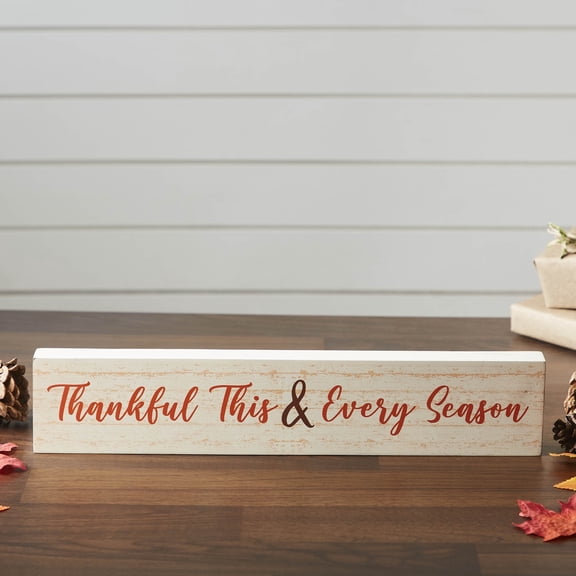 VHC Brands Thankful This & Every Season Cream Base MDF Sign 3x15, Holiday Decoration for Tabletop, Table Decor for Thanksgiving