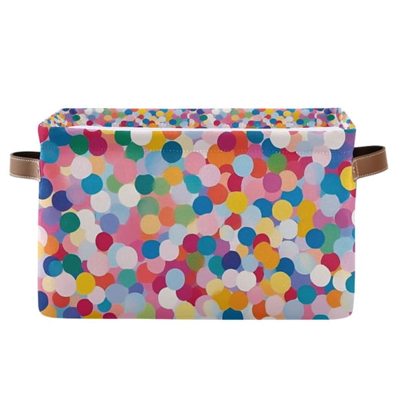 Yayeee Canvas Storage Basket with Handles for Shelves Fabric Bins Closet Organizer, Yellow Colorful Circles