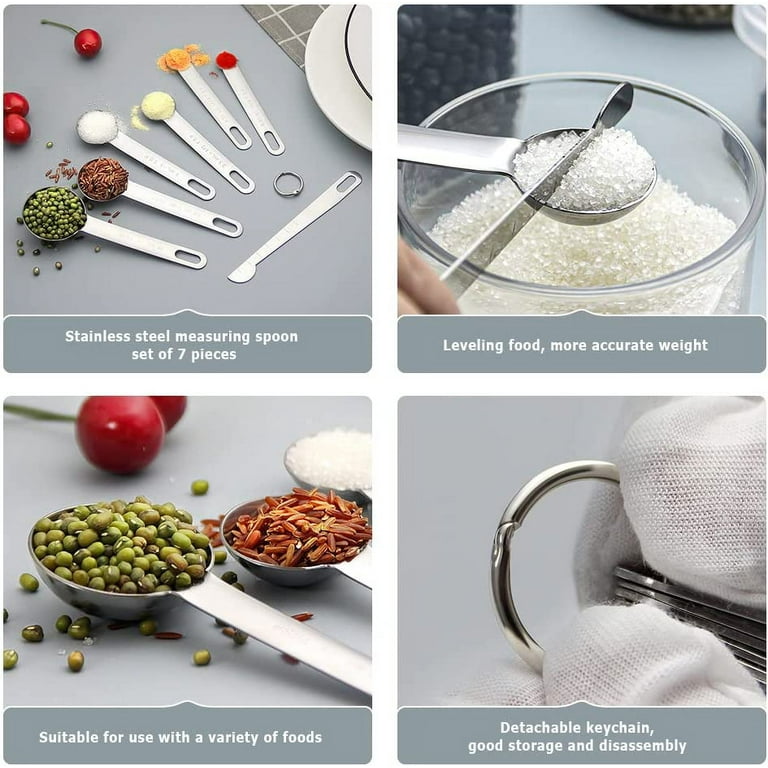 Heavy Duty 18/8 Stainless Steel Metal Measuring Spoons Set for Dry or Liquid, Tablespoon Measure Spoon for Baking, Fits in Spice Jar, Set of 7