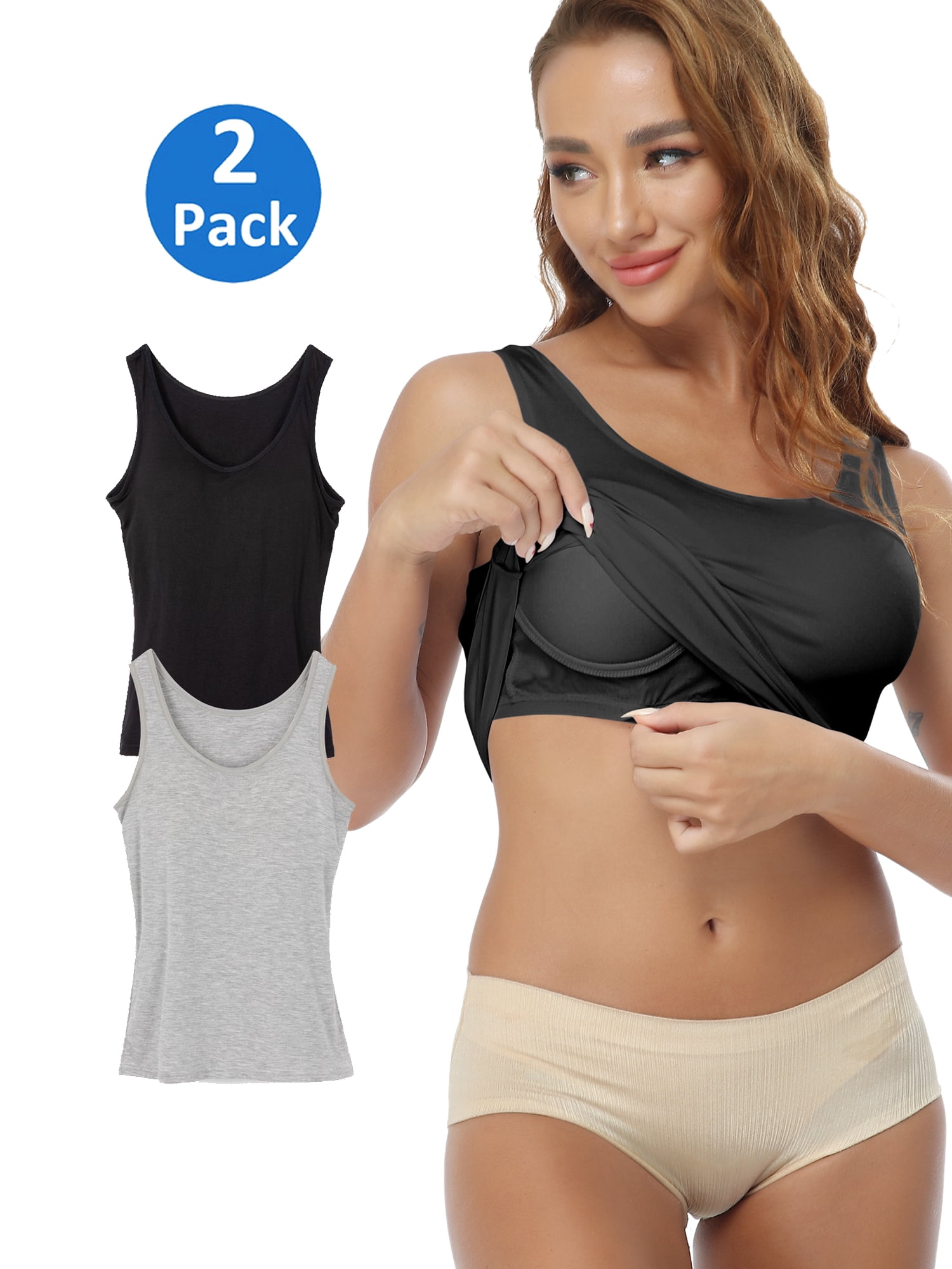 Pack Women's Camisole With Built In Bra Tank Tops For, 50% OFF