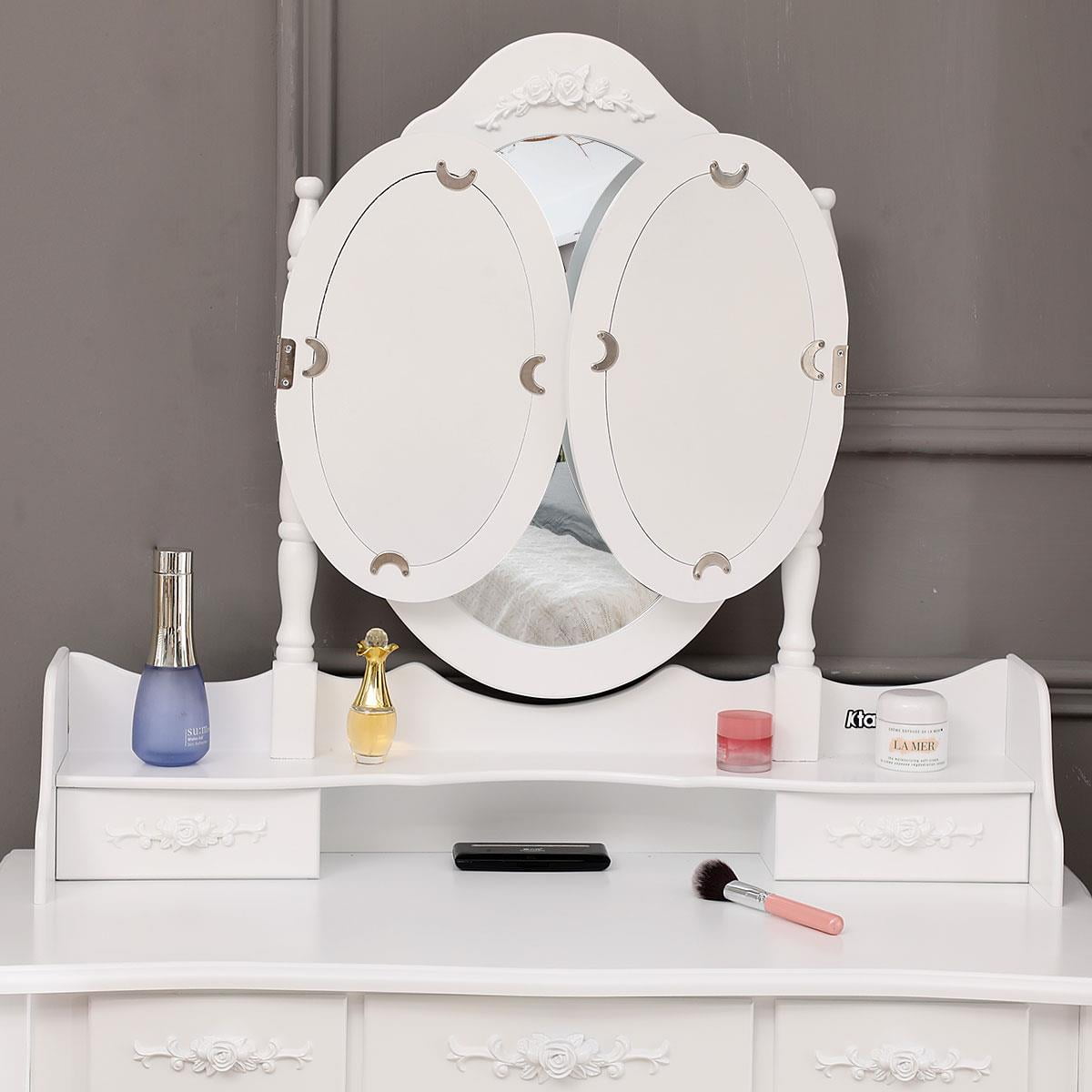 Ktaxon 7-Drawer Vanity Makeup Table Set, Simple White Dressing