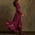 thumbnail image 5 of Women's Fall Winter Vintage Velvet Dress Short Sleeve V Neck Elastic Waist Tiered Ruffle A-Line Flowy Maxi Dress Hot Pink XL, 5 of 5
