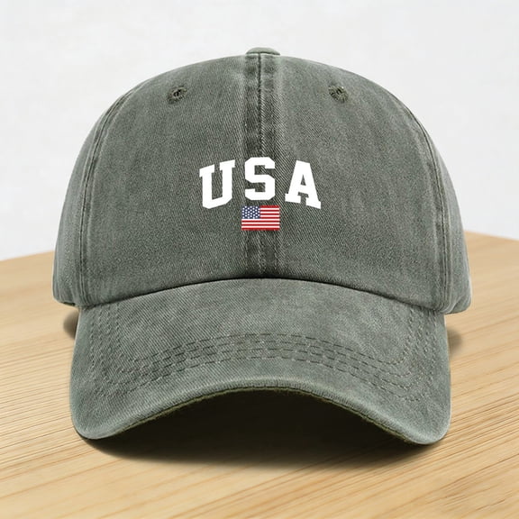 Women's Vintage Washed Baseball Cap, USA Flag Print Adjustable Trucker Hat, Retro Ponytail Sun Hat for Daily, Outdoor Activities, and Patriotic Style Blackish Green