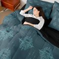 thumbnail image 3 of Castle Fairy Symmetrical Gothic Skull King Bedding 7pcs,Abstract Floral Damask King Bed in a Bag,Teal Slate,Black Reversible, 3 of 7