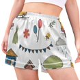thumbnail image 2 of Women's Satin Pajama Shorts Town Life with Dog with Pockets, Elastic Waist Sleep Lounge Shorts, 2 of 7