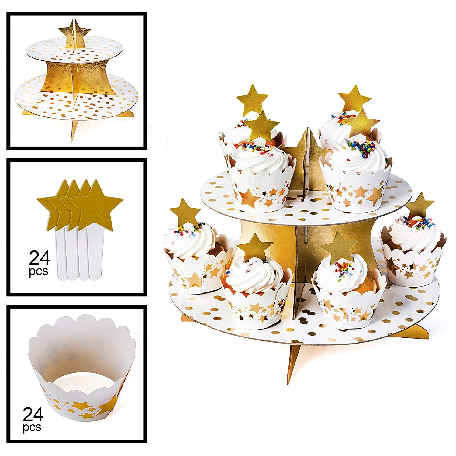 Black and Gold Supplies ‚Äì Black and Gold Cupcake Stand , 24 Cupcake