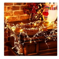 10 Feet 30 LED Christmas String Light Metal Berry Beaded Garland Indoor for Fireplace Mantel Indoor Xmas Tree Christmas Decorations(White)