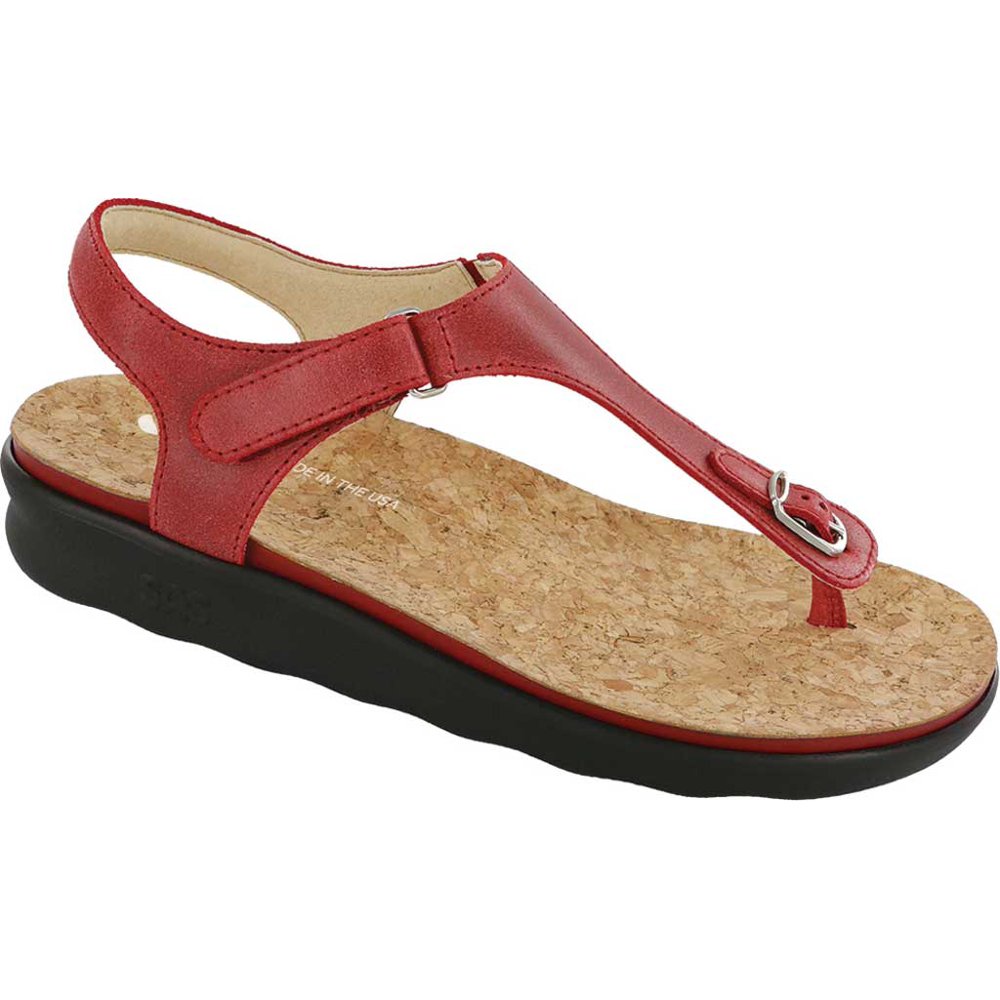 SAS Women's SAS Marina Thong Sandal Red Leather 10 W
