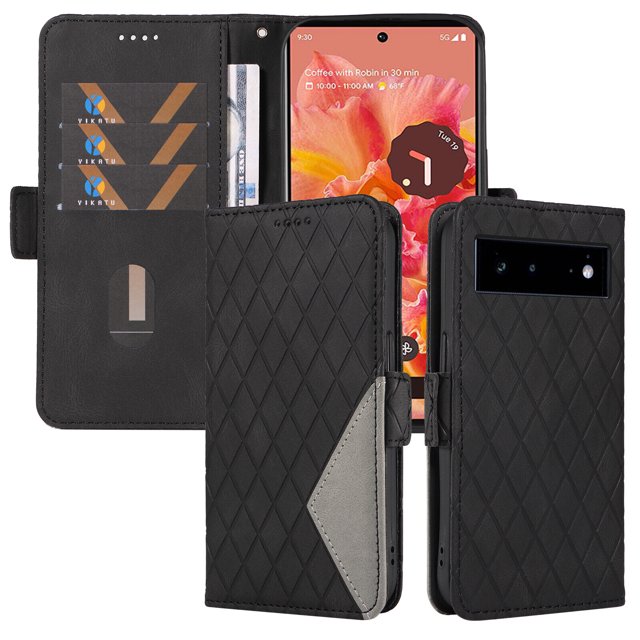 Compatible with Google Pixel 6 PU Leather Wallet Case with Card Holder Magnetic Closure Cover