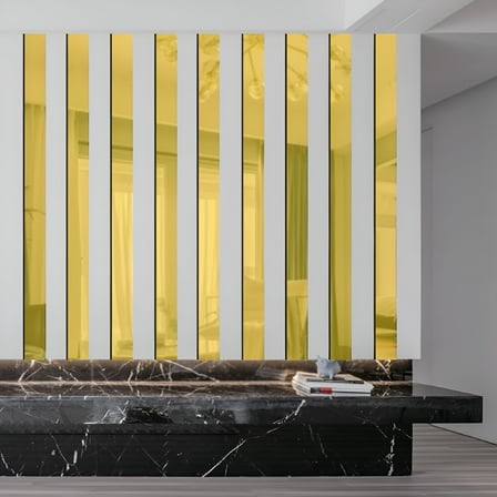 LAMIRO Mirror Tiles,Mirror Tiles Self Adhesive Stripe Wall Mirror Stickers (Not Glass) Removable Long Acrylic Frameless Mirror Sheets for Home Living Room Bedroom DIY Decor (10Pcs) Gold