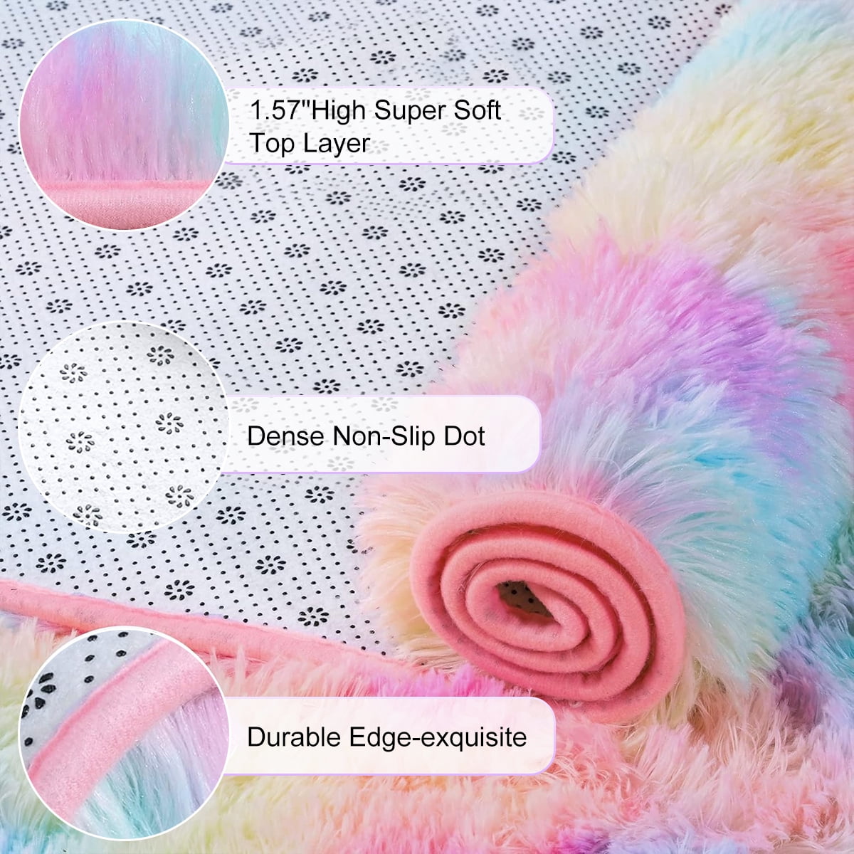 GPED Fluffy Area Rug,6x9 ft Soft Shaggy Rugs Fluffy Carpets, Non-Skid Plush Area Rugs for Living Room Bedroom Decor（Rainbow）