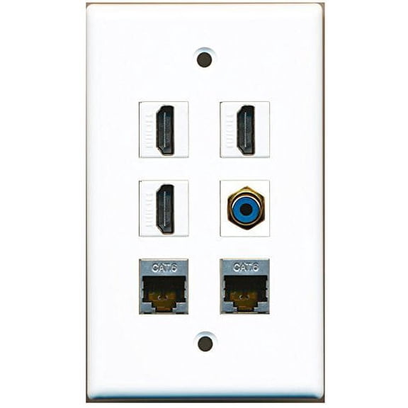 RiteAV - 3 HDMI 1 Port RCA Blue 2 Port Shielded Cat6 Ethernet Wall Plate