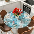 thumbnail image 2 of Ocean Theme Round Fitted Table Cover Beach Anchor Lighthouse Starfish Blue Wood Waterproof Table Cloth with Elastic Edge Wipeable Tablecloth for Picnic Camping Party Fits 36"-44" Diameter, 2 of 8