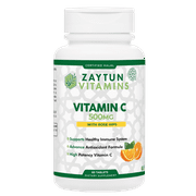 Zaytun Vitamins Halal Vitamin C 500mg Tablets with Rose Hips Extract for Immune Health Support, Natural Antioxidant, Non-GMO, Vegan, 60 Tablets - Halal Vitamins