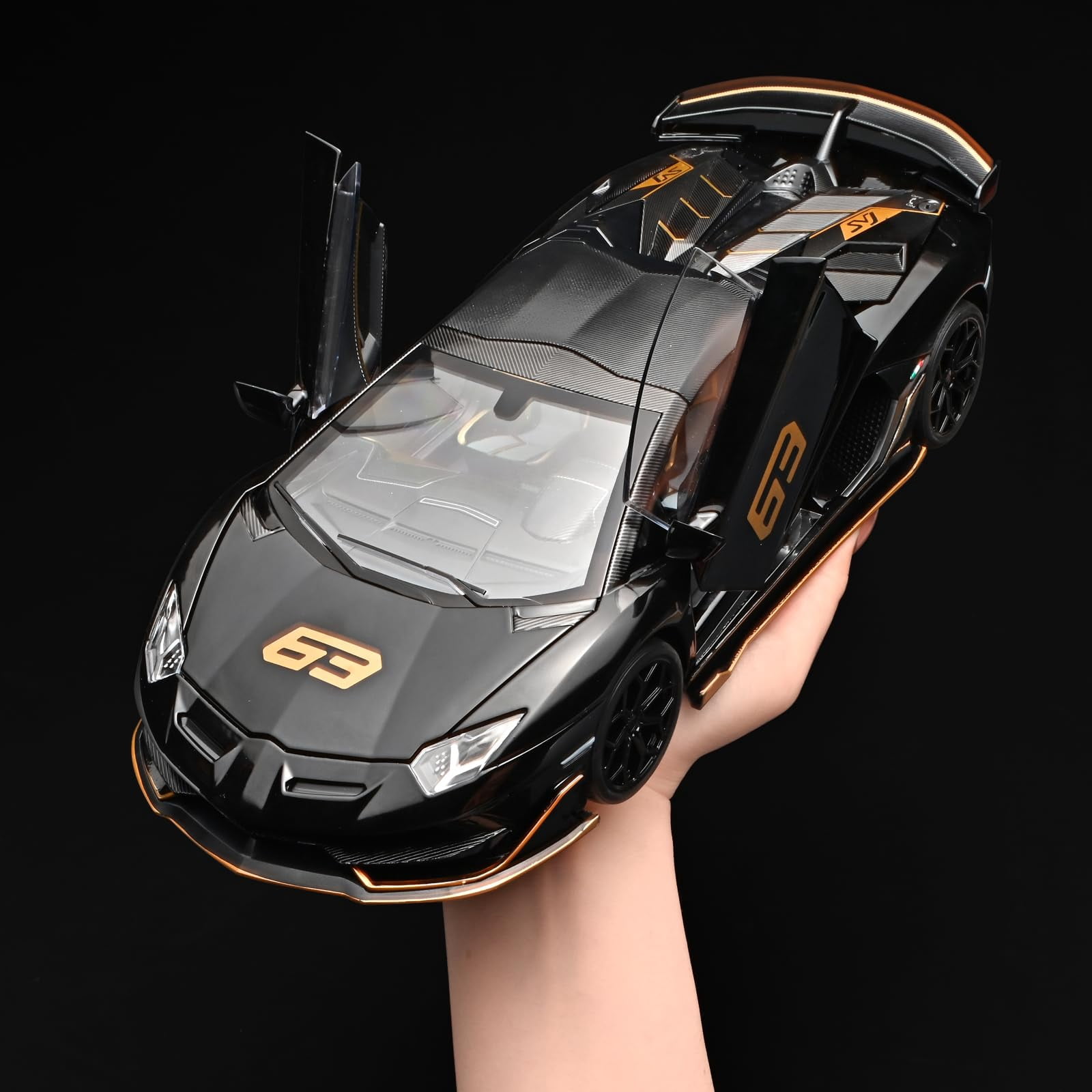 CHUNYAN 1/18 Diecast Cars Lambo SVJ 63 Model Car Kits,Lambo Collectibles Model with Light and Sound,Race Cars for Kids Ages 4-8(Black)