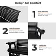 thumbnail image 3 of Innovaze Wooden Patio Glider with Cup Holder, High Roll Back and Deep Contoured Seat, Heavy Duty 800 LBS, (2-Seater, Black), 3 of 6