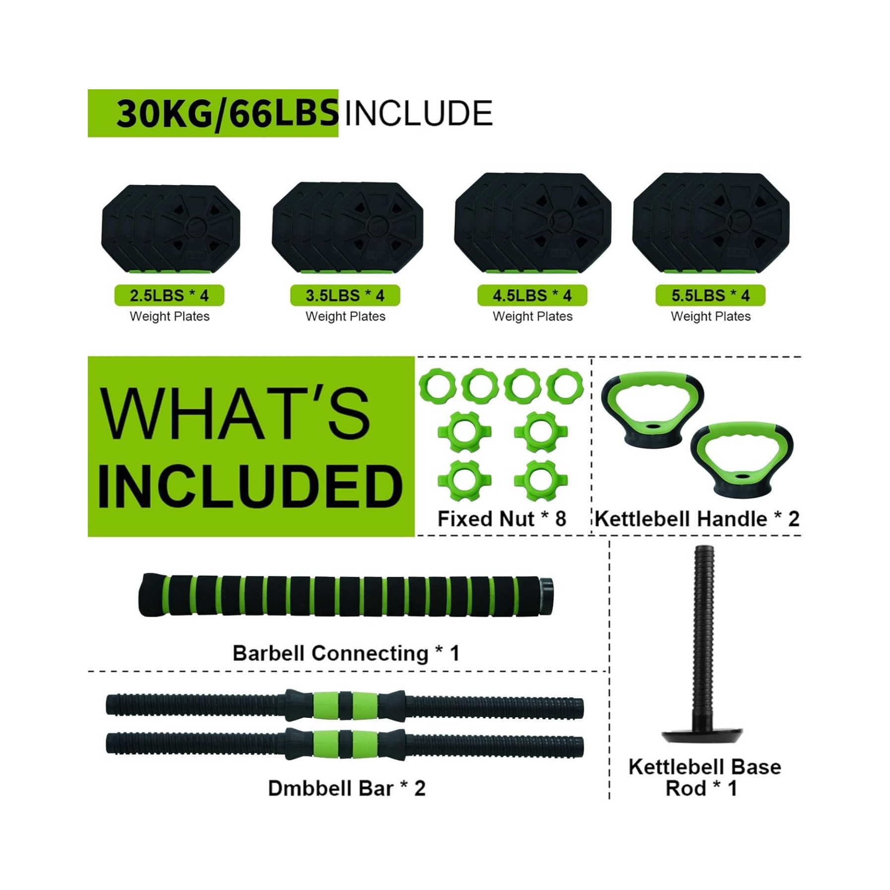 Adjustable Dumbbell Set, 4 In 1 Adjustable Dumbbell Weights 66 Lbs Free Weight Set With Connector Used As Barbell, Kettlebells, Push Up Stand