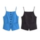 thumbnail image 5 of Conjunto de 3 piezas para mujer HH TRAF: chaqueta de traje de manga larga + chaleco de tirantes finos sin mangas con cuello cuadrado y espalda descubierta + pantalones casuales de 2 colores, 5 of 5